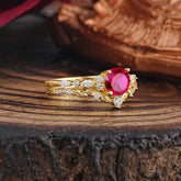 Vintage Botanical 4-Prong Round Cut Ruby Ring